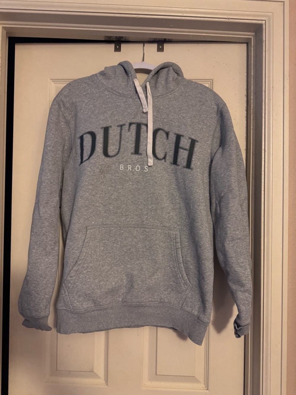 Dutch Bros Gray Hooded Sweatshirt with Dark Blue Logo